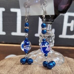 Holiday Blue Glass Drop Earrings
